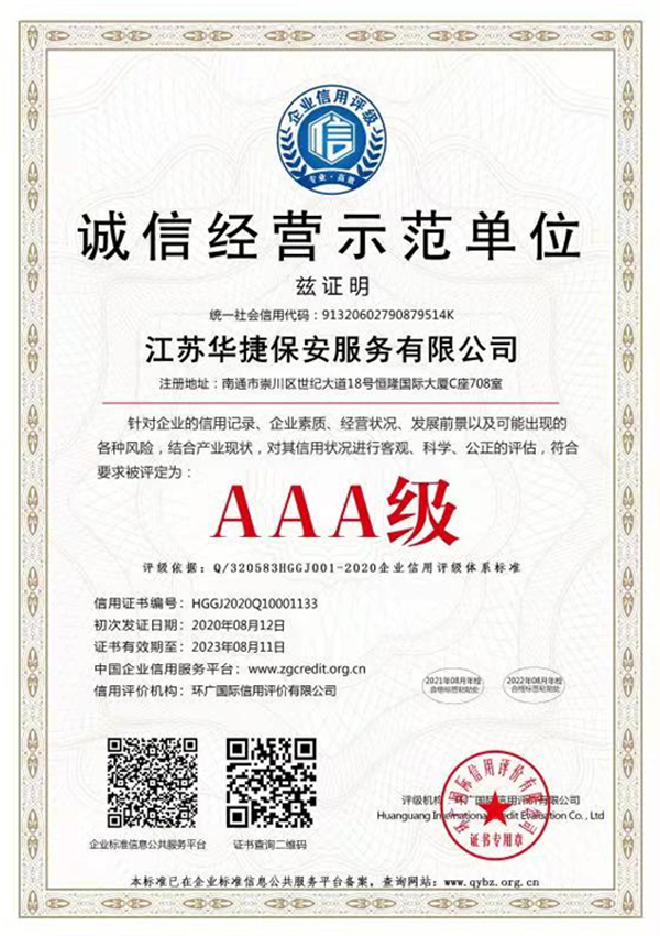诚信经营示范单位